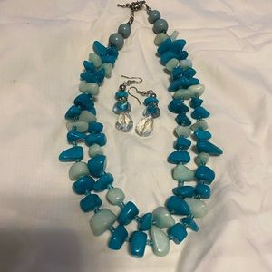 Genuine turquoise necklace and earring set